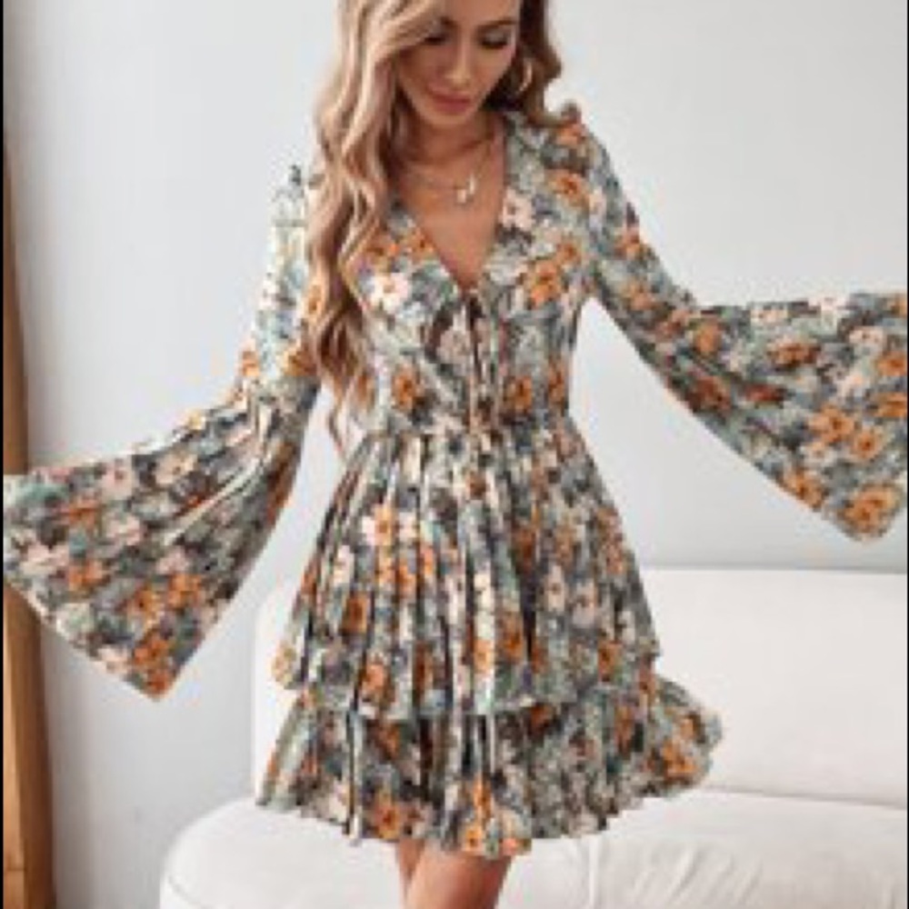 NWT Floral Layered Pleated Dress